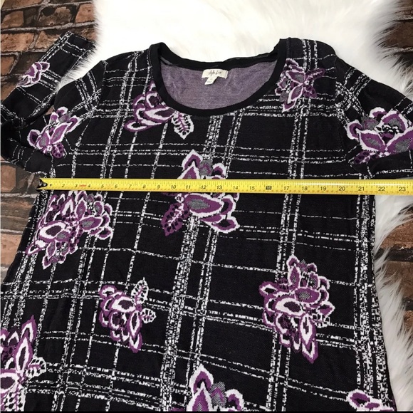 Style & Co Purple Windowpane Plaid & Floral Tunic Sweater NWT Size XXL Blouse - Picture 8 of 8